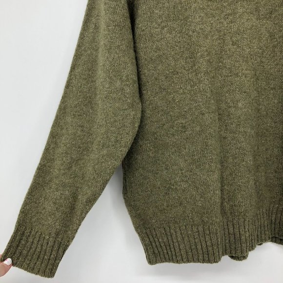 Pendleton Shetland Wool Olive Green Quarter Zip suede elbow patch sweater SP - Picture 10 of 16